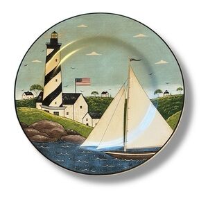 Warren Kimble Coastal Breeze Plate Lighthouse Sailboat 1998 White 8”